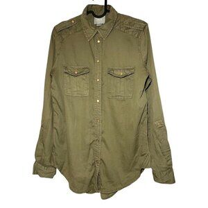 ANTHROPOLOGIE Maeve Averio Safari Green Belted Button Down Shirt size 2